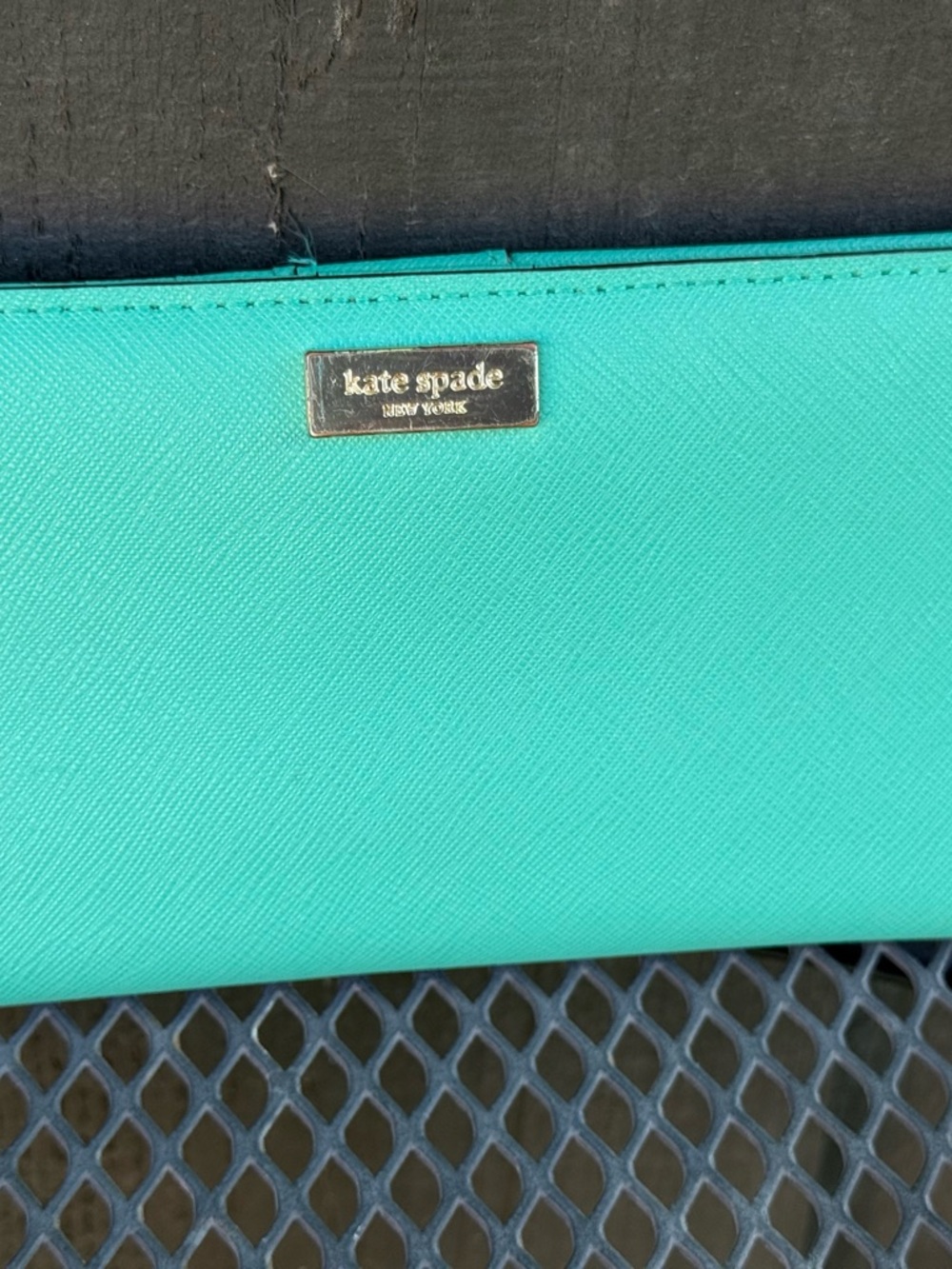 kate spade Turquoise Saffiano Leather “Stacy” bifold wallet